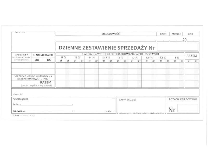 Dzienne zest.sprzedaży ryczałt 1/3 A4 50k. DZR-13
