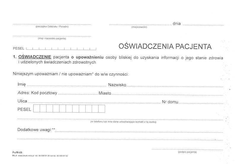 Oświadczenie pacjenta A5 100k/ PUM-68