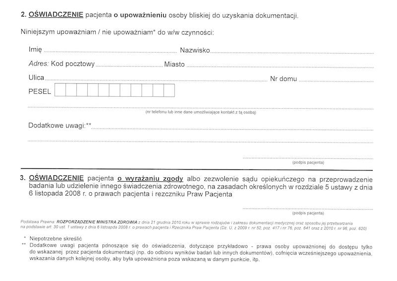 Oświadczenie pacjenta A5 100k/ PUM-68