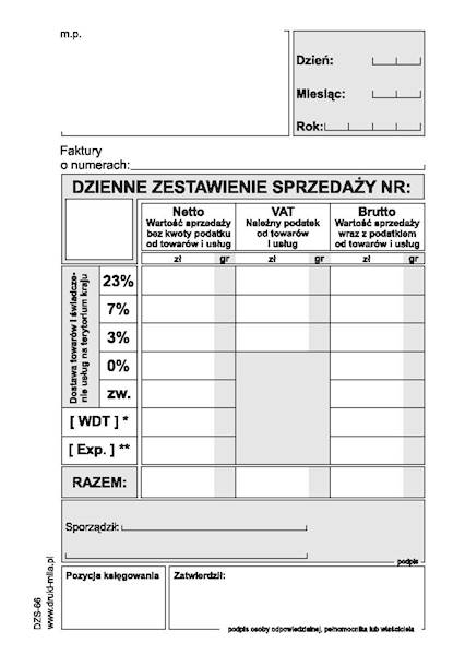 Dzienne zestawienie sprzedaży DZS-66 80k. offset
