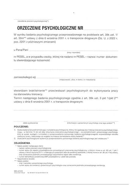 Orzecznie psychologiczne art. 39 100k.
