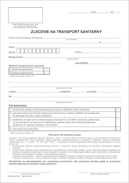 Zlecenie na transport sanitarny A5 100k offset 1/0
