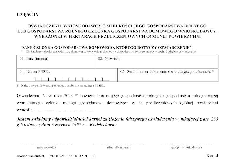 Oświadczenie o wielkości gosp. bon energ. część IV