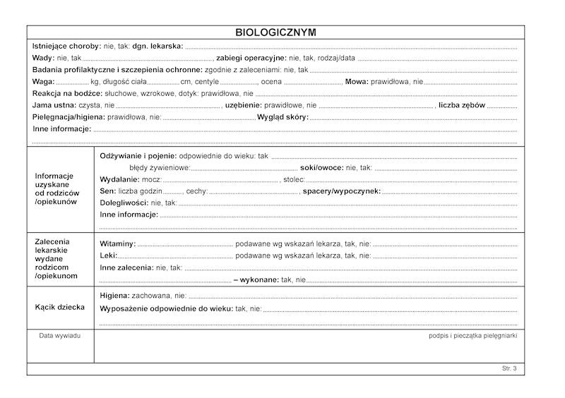 Karta indywidualnej pielęgnacji dziecka A5