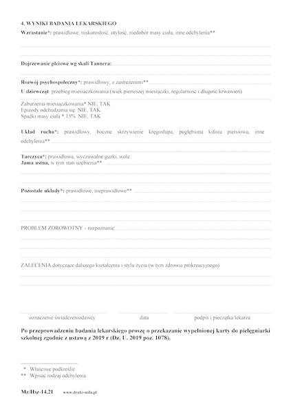 Karta profilaktycznego badania ucznia w 19 roku 
