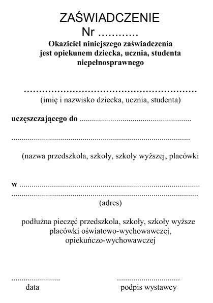 Zaświadczenie dla opiekuna MI-2002