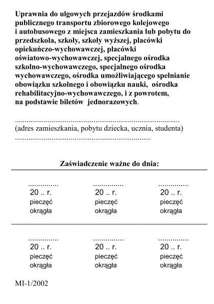 Zaświadczenie dla opiekuna MI-2002