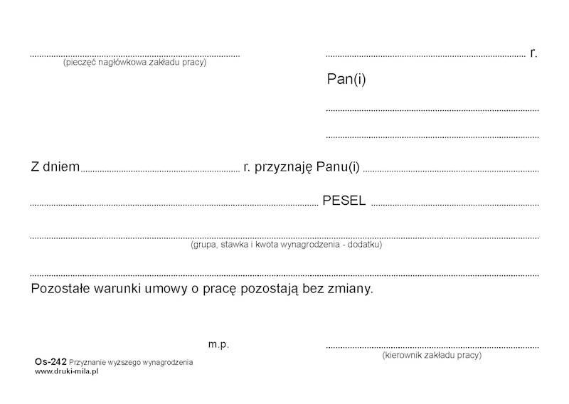 Przyznanie wyższego wynagrodzenia Os-242