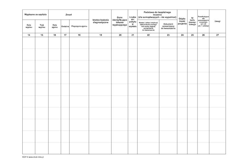 Księga główna przyjęć i wypisów A4 100k. tw. opr.