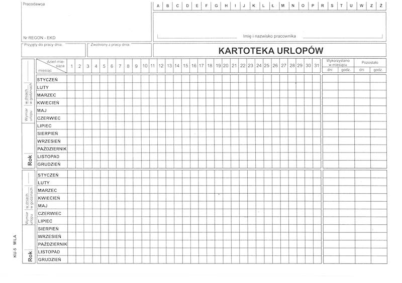 Kartoteka urlopów karton/100szt./ KU-5