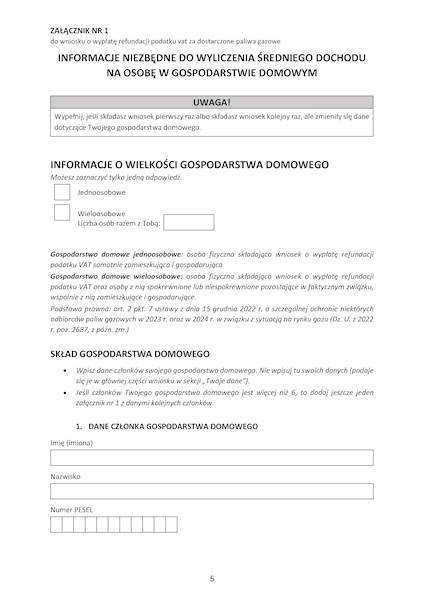 Wniosek o wypłatę refundacji VAT paliwa gazowe