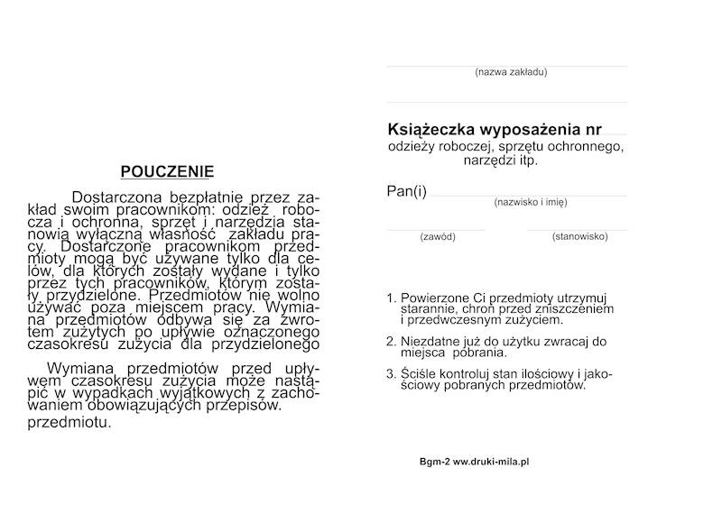 Książeczka wyposażenia BGM-2A6