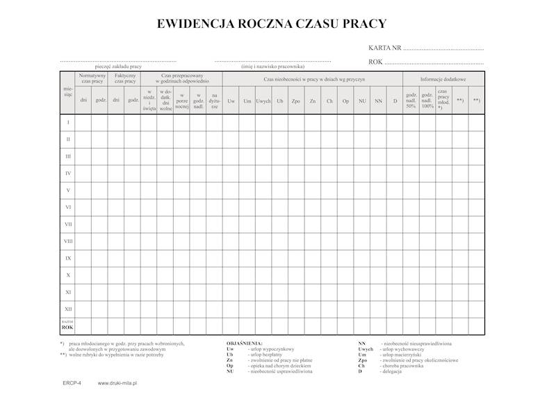 Ewidencja roczna czasu pracy ERCP-4