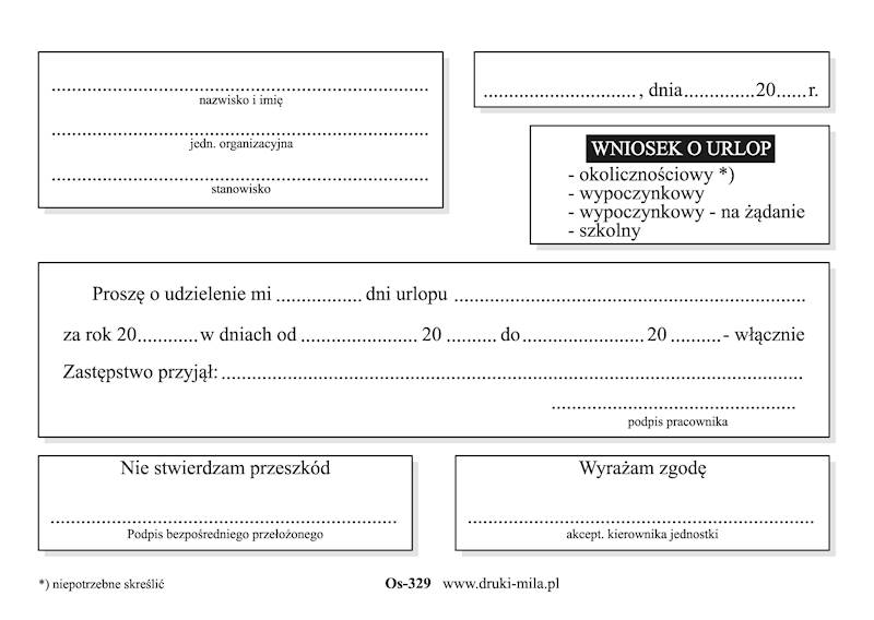 Wniosek o urlop Os-329 80k.