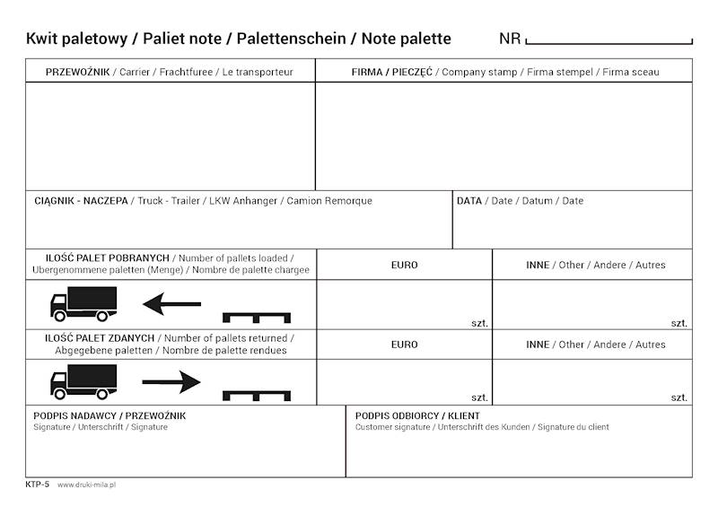Kwit paletowy A5 80k. KTP-5 samokopia
