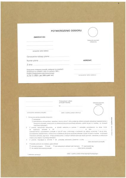 Zwrotne potwierdzenie odbioru KPA-5ASP5