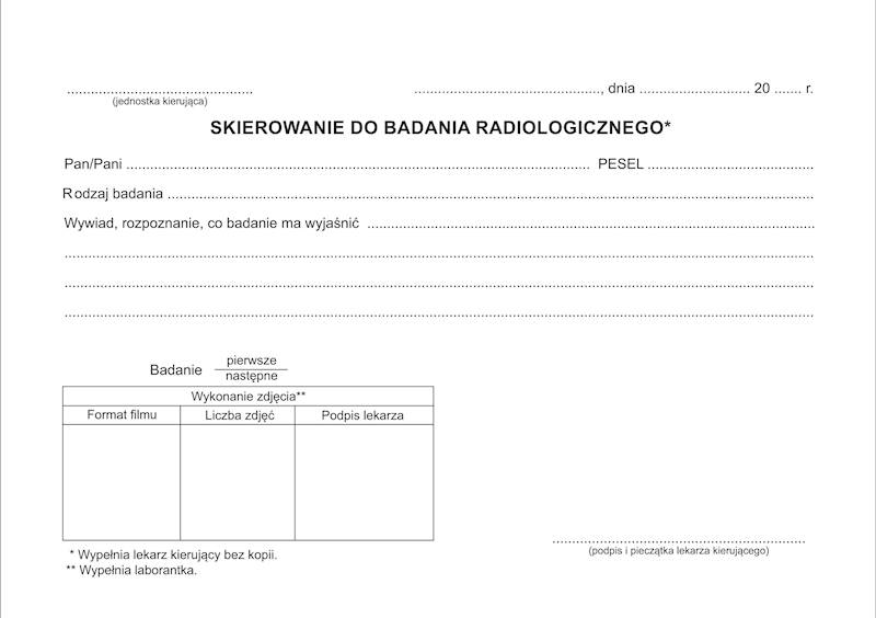 Skierowanie do badania radiologicznego RTG A5100k.