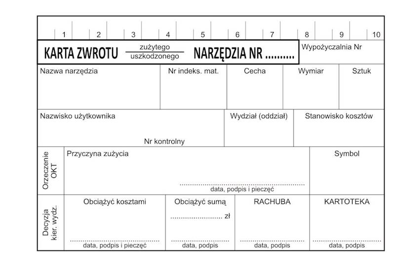 Karta zwrotu zużytego narzędzia offset A6 /100k./