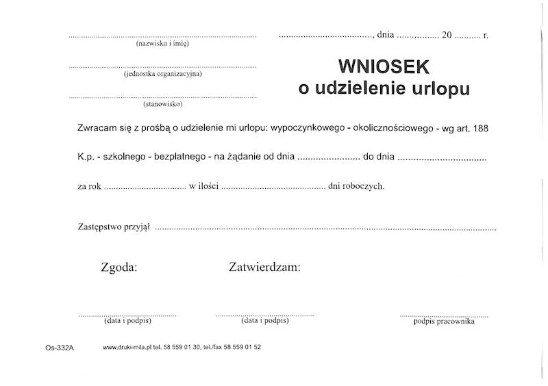 Wniosek o udzielenie urlopu A6 80k. OS-332A