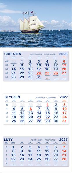 Kalendarz trójdzielny 2027 (22) ŻAGLOWIEC