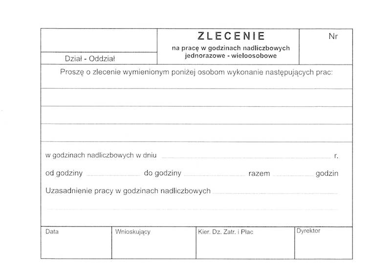 Zlecenie na pracę w godz. nadliczbowych Zo-74