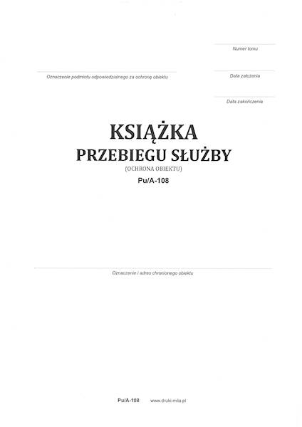 Książka przebiegu słuzby Pu/A-108 80k. Ochrona ob.