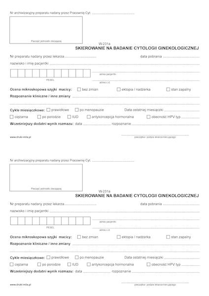 Skierowanie na badanie cytolgii ginekologicznej A5