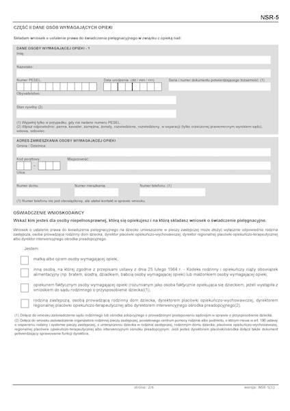 Wniosek o ustalenie prawa NSR-5