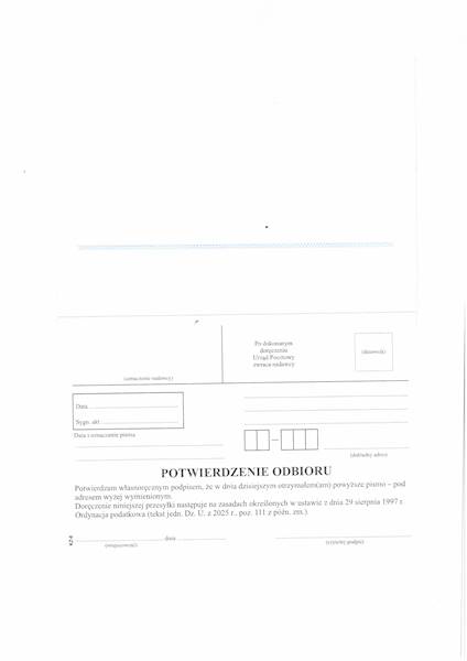 Koperta z potwierdzeniem  odbioru /offset/ ord.pod