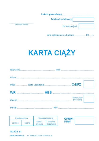 Karta ciąży Mz/K-5zn