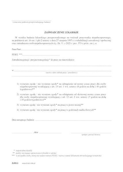 Zaświadczenie lekarskie o rehabilitacji ZLRH-5