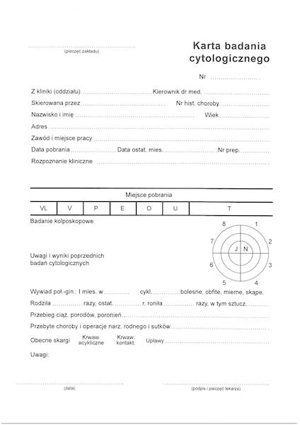 Karta badania cytologicznego MZ/N-16 A5