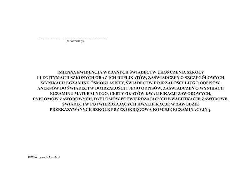 Imienna ewidencja wydanych świadectw IEWS-4