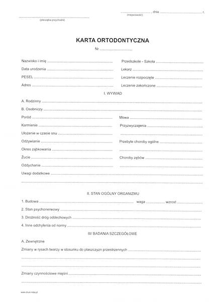 Karta ortodontyczna A3 offset MZ/ST-10