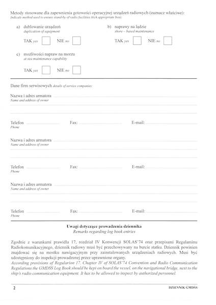 Dziennik GMDSS GMDSS LOG-BOOK