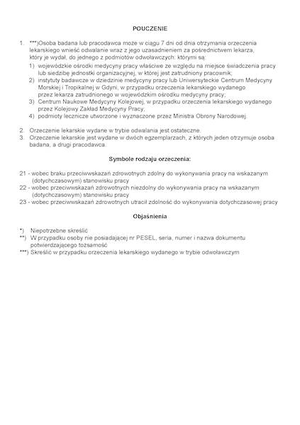 Orzeczenie lekarskie MZ/lp-24 samokopia 100k