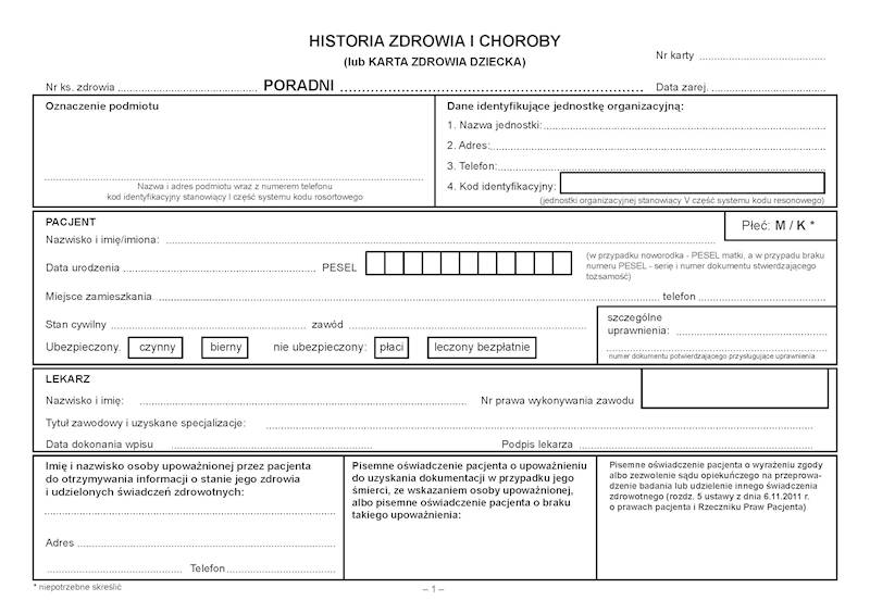 Historia zdrowia i choroby Karta Zdrowia Dziecka