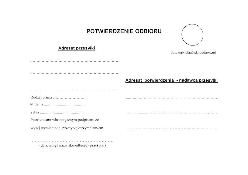 Zwrotne potw. odbioru ordynacja pod. Poczta POLSKA