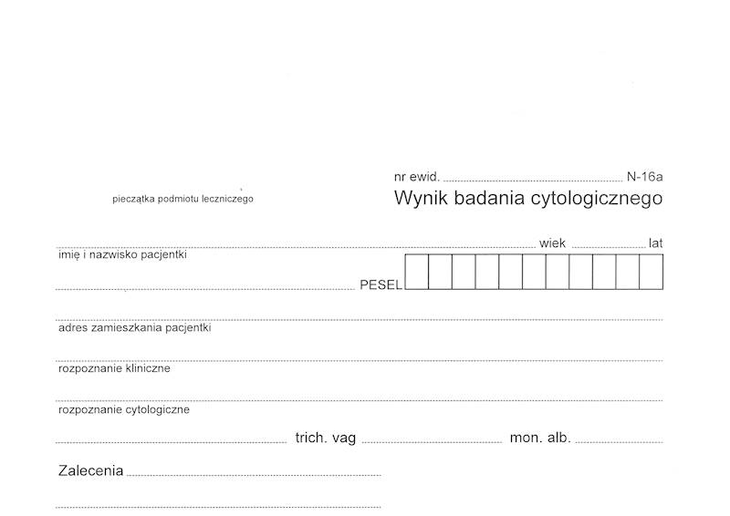 Wynik badania cytologicznego A6 100k. N-16a