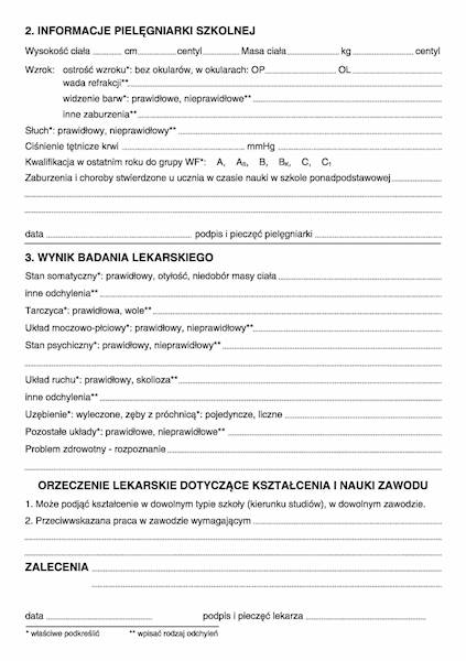 Karta badania zdrowia ucznia KBSP-5  100 k.