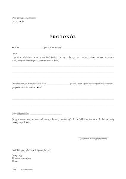 Protokół udzielenie pomocy PUP-4