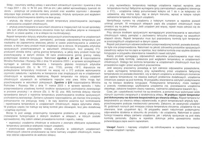 Rejestr termperatur w urządzeniach chłodniczych