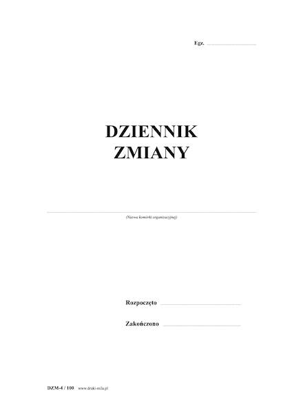 Dziennik zmiany ochrona A4 100k.DZM-100/T