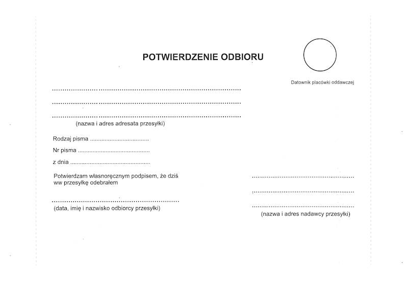 Zwrotne potwierdzenie odbioru ord. pod. KPA-5PSP5