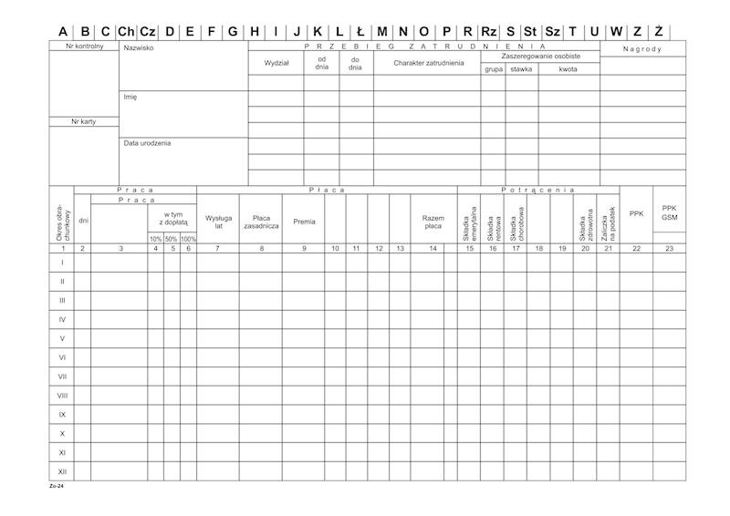 Kartoteka wynagrodzeń A4 Zo-24