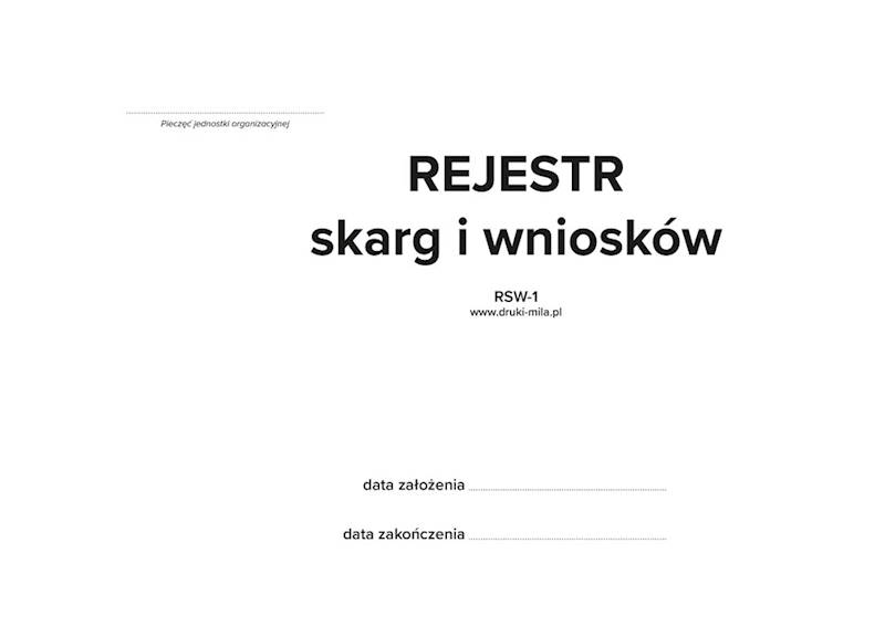 Rejestr skarg i wniosków RSW-1 80k. tw.op.