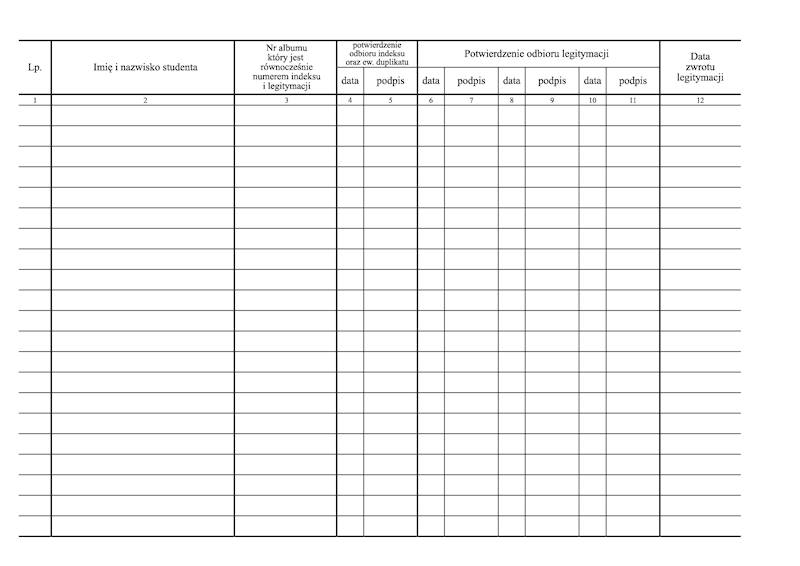 Rejstr wydanych indeksów i legitymacji studenckich