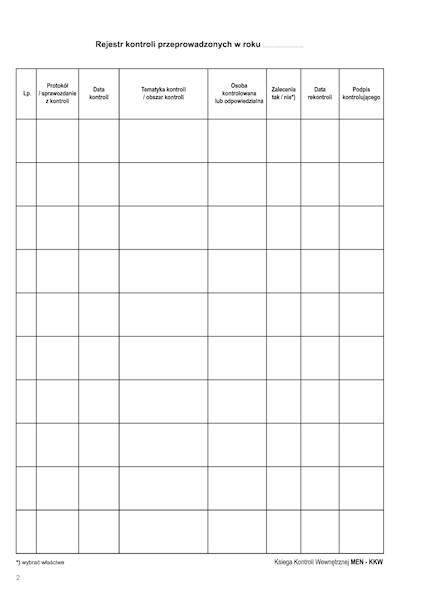 Książka kontroli wewnetrznej MEN-KKW 48 stron