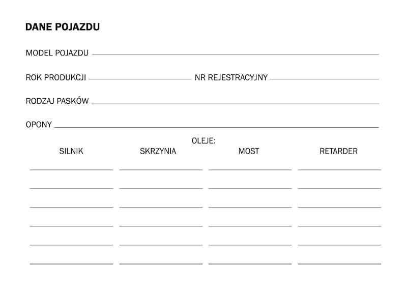 Książka serwisowa pojazdu przeglądy i naprawy.
