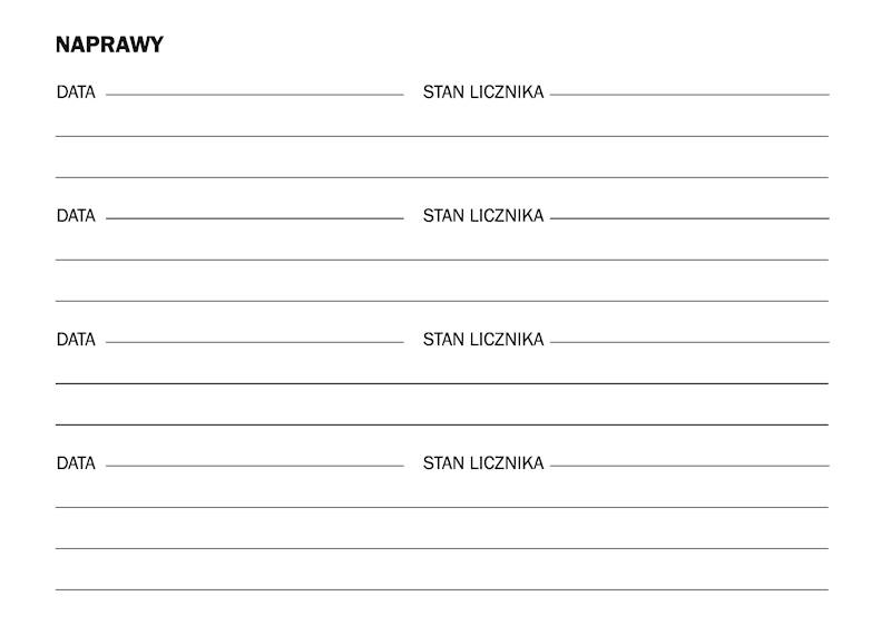 Książka serwisowa pojazdu przeglądy i naprawy.